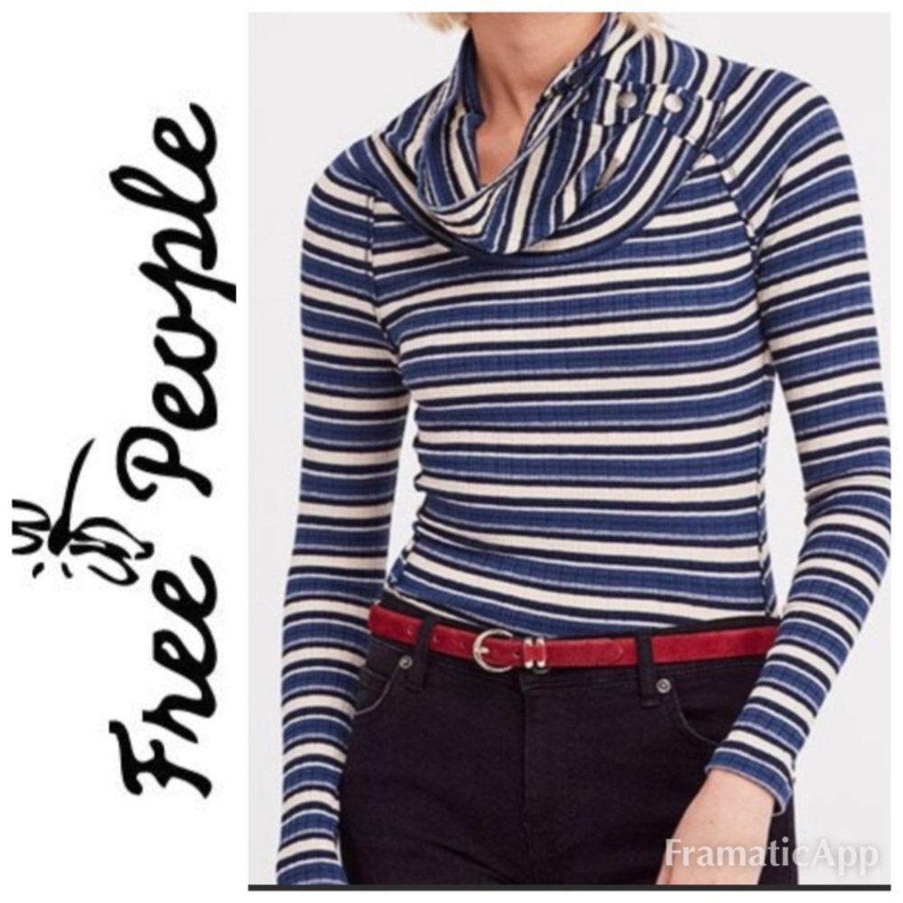 Free People Cape Cod Cowl Neck Striped Thermal top